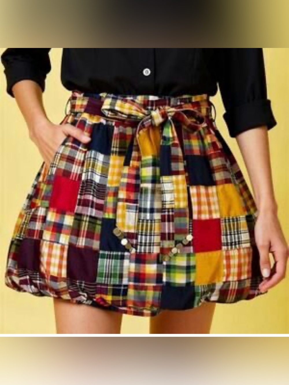 Vintage Y2K American Eagle Multicolor Patchwork Plaid Bubble Skirt size 2